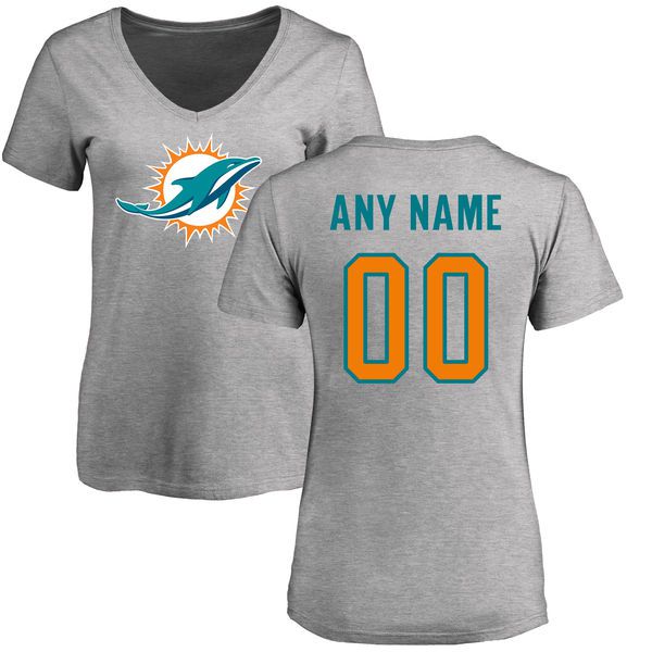 Women Miami Dolphins NFL Pro Line Ash Custom Name and Number Logo Slim Fit T-Shirt->->Sports Accessory